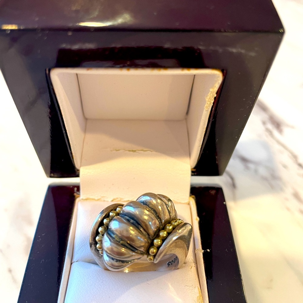 Lagos caviar ring sterling silver with gold accent